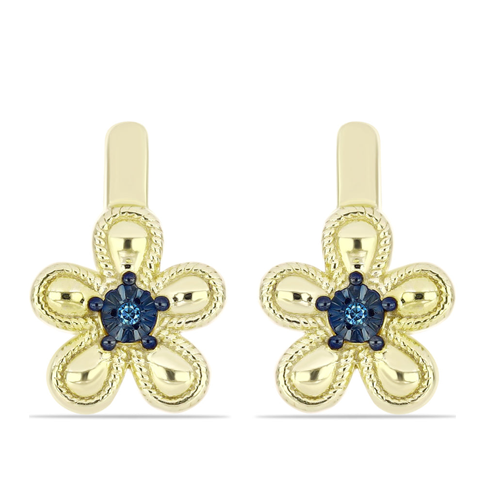 Cercei din Argint 925 Placat cu Aur ( 4.27 grame ) cu Diamant Albastru 0.01 Carate