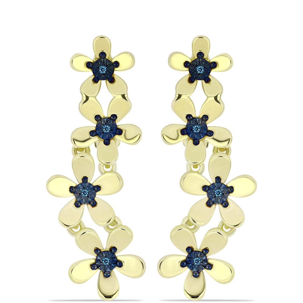 Cercei din Argint 925 Placat cu Aur ( 6.13 grame ) cu Diamant Albastru 0.06 Carate