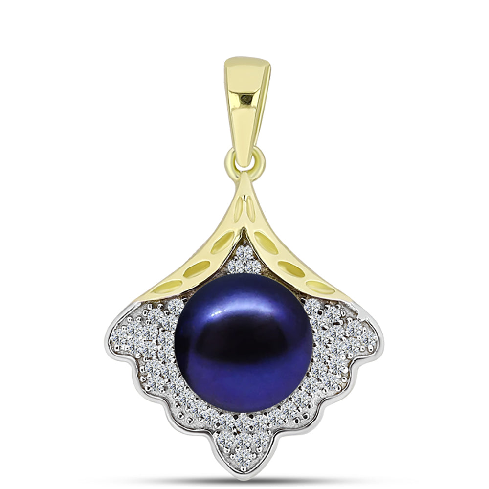 Pandantiv din Argint 925 Placat cu Aur ( 2.4 grame ) cu Perlă de Apă Dulce Neagră și Topaz Alb 4.61 Carate 1 