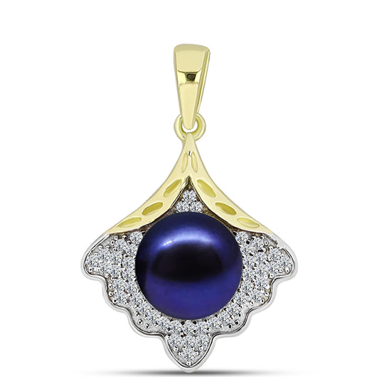 Pandantiv din Argint 925 Placat cu Aur ( 2.4 grame ) cu Perlă de Apă Dulce Neagră și Topaz Alb 4.61 Carate