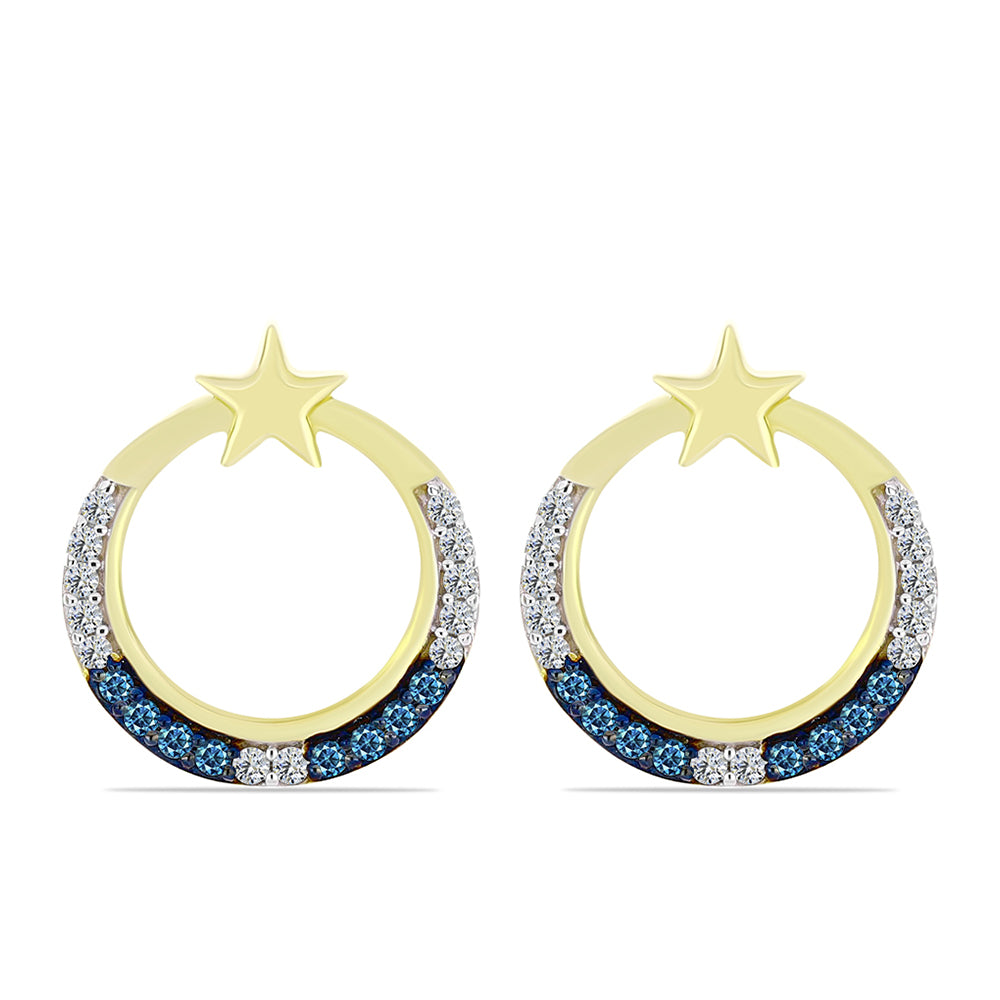 Cercei din Argint 925 Placat cu Aur ( 3.63 grame ) cu Diamant Albastru și Topaz Alb 0.3 Carate