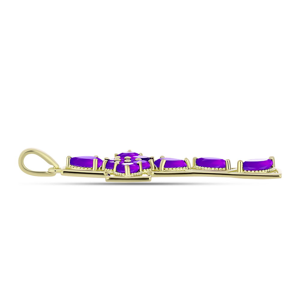 Cruce Pandantiv din Argint 925 Placat cu Aur ( 3.42 grame ) cu Agat Violet 3.05 Carate 2 