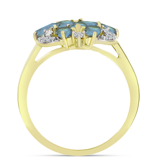 Inel din Argint 925 Placat cu Aur ( 4.31 grame ) cu Labradorit și Topaz Alb 2.96 Carate