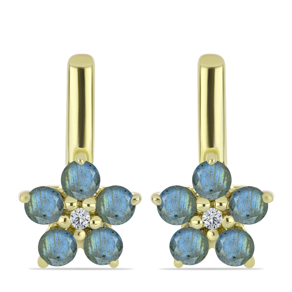 Cercei din Argint 925 Placat cu Aur ( 3.42 grame ) cu Labradorit și Topaz Alb 1.03 Carate 1 