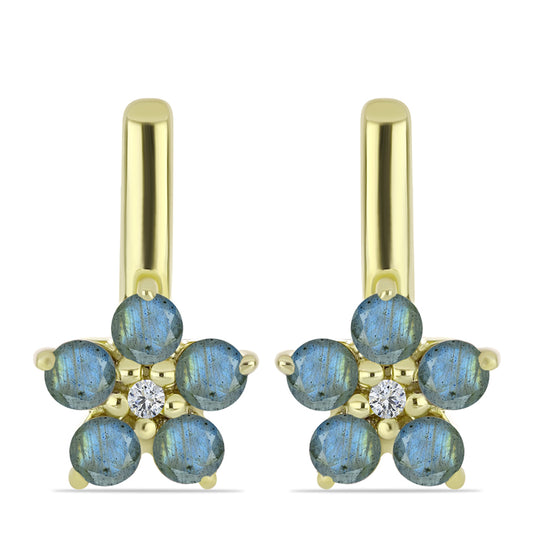 Cercei din Argint 925 Placat cu Aur ( 3.42 grame ) cu Labradorit și Topaz Alb 1.03 Carate