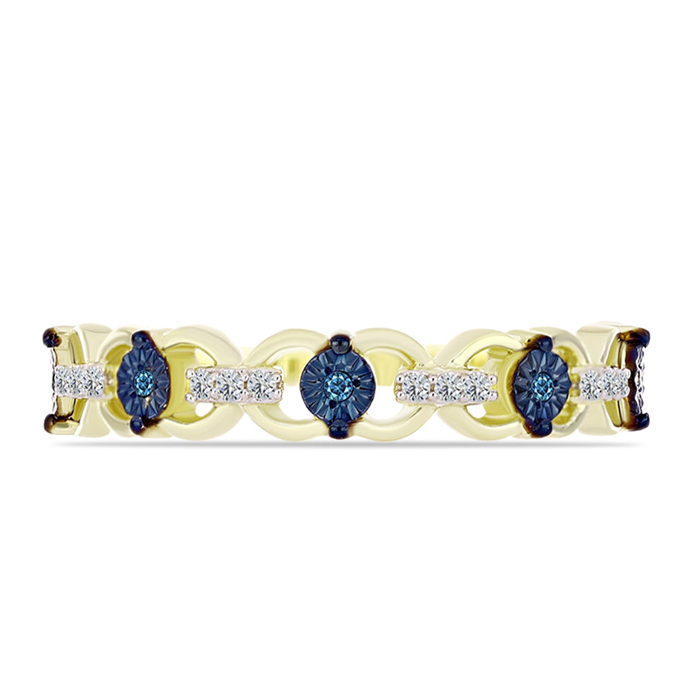 Inel din Argint 925 Placat cu Aur ( 2.29 grame ) cu Diamant Albastru și Topaz Alb 0.12 Carate 1 