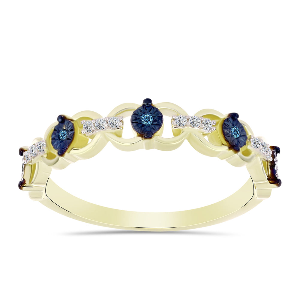 Inel din Argint 925 Placat cu Aur ( 2.29 grame ) cu Diamant Albastru și Topaz Alb 0.12 Carate