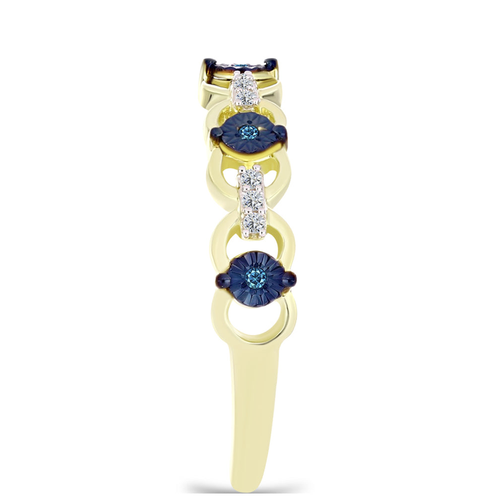 Inel din Argint 925 Placat cu Aur ( 2.29 grame ) cu Diamant Albastru și Topaz Alb 0.12 Carate 4 