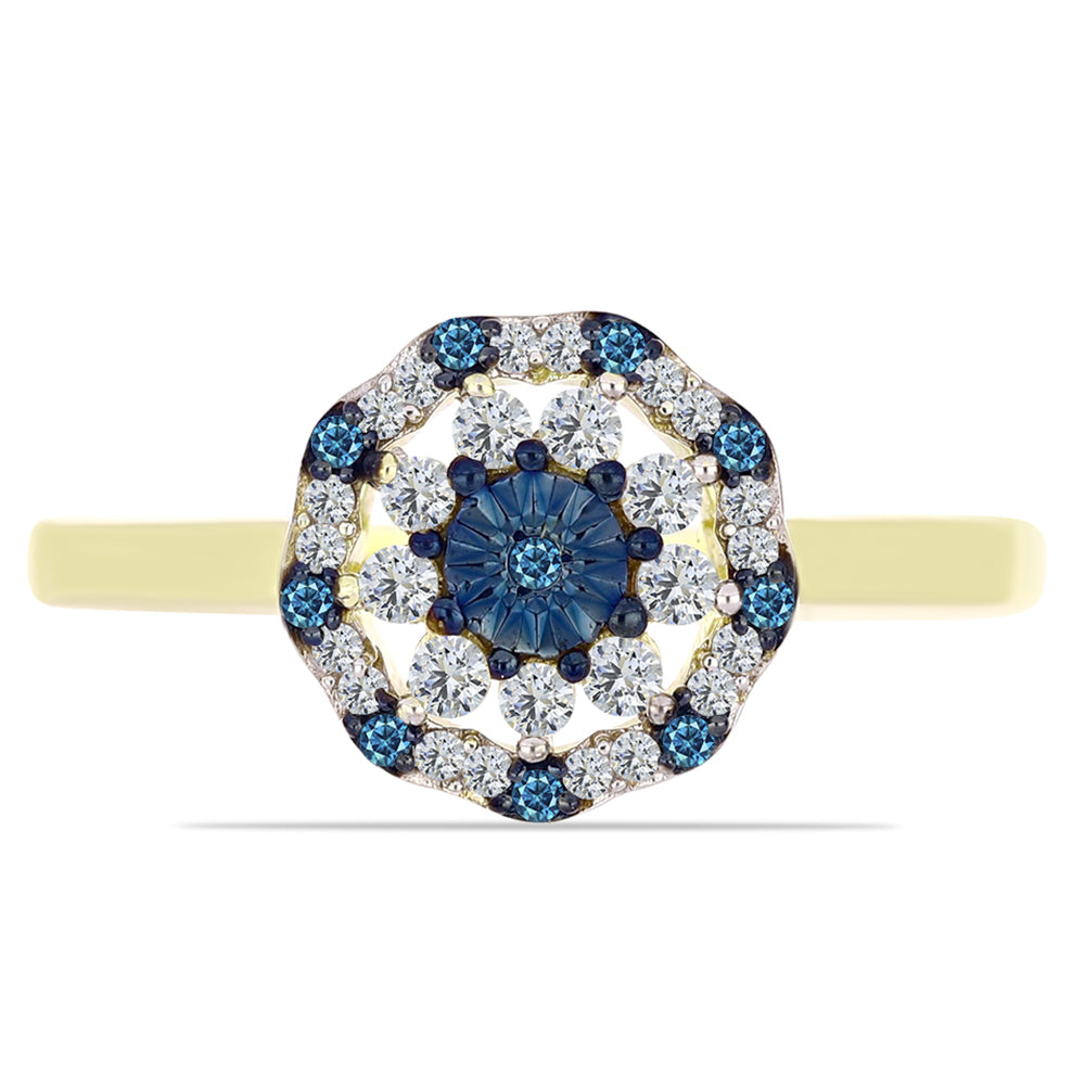 Inel din Argint 925 Placat cu Aur ( 3.17 grame ) cu Diamant Albastru și Topaz Alb 0.48 Carate 1 