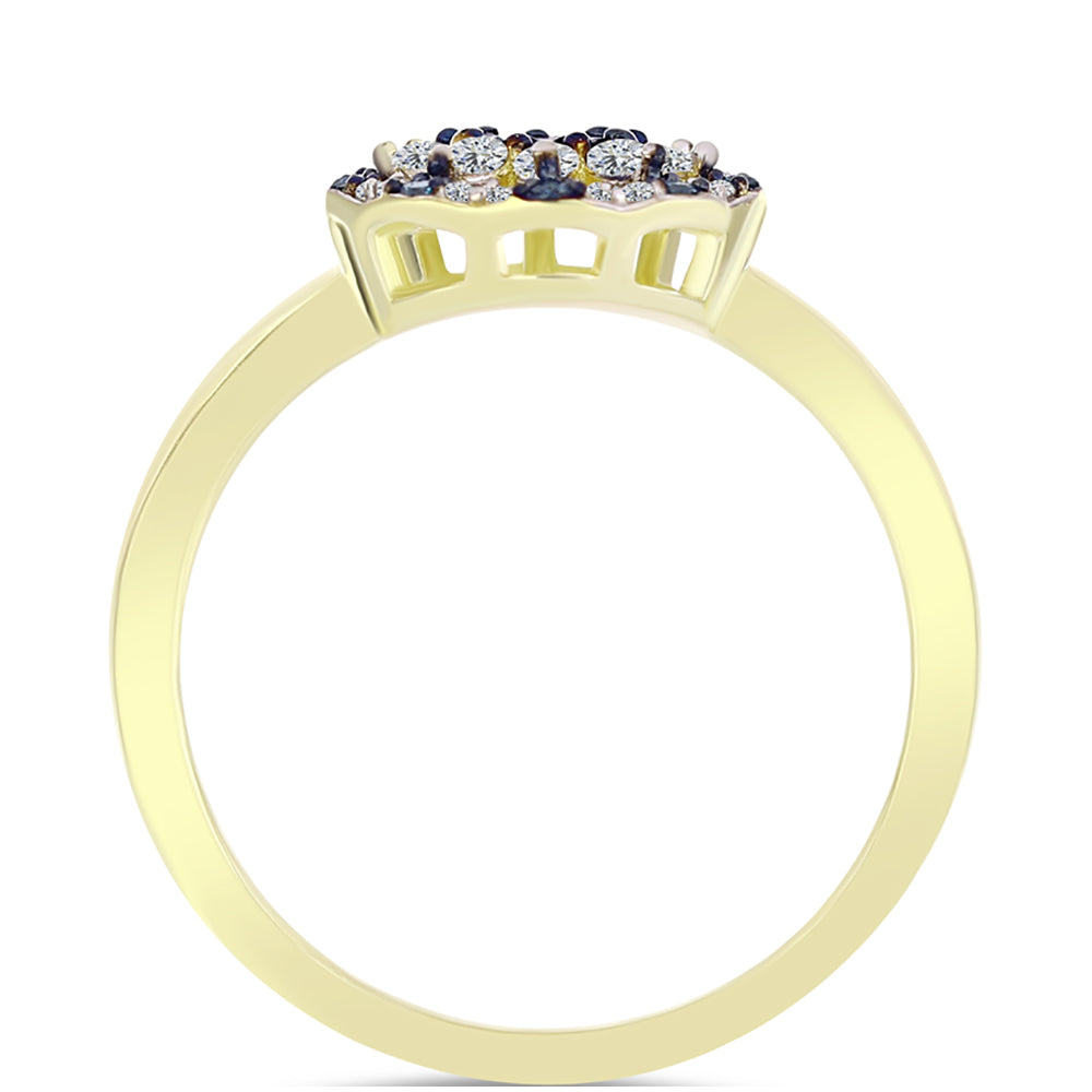 Inel din Argint 925 Placat cu Aur ( 3.17 grame ) cu Diamant Albastru și Topaz Alb 0.48 Carate 2 