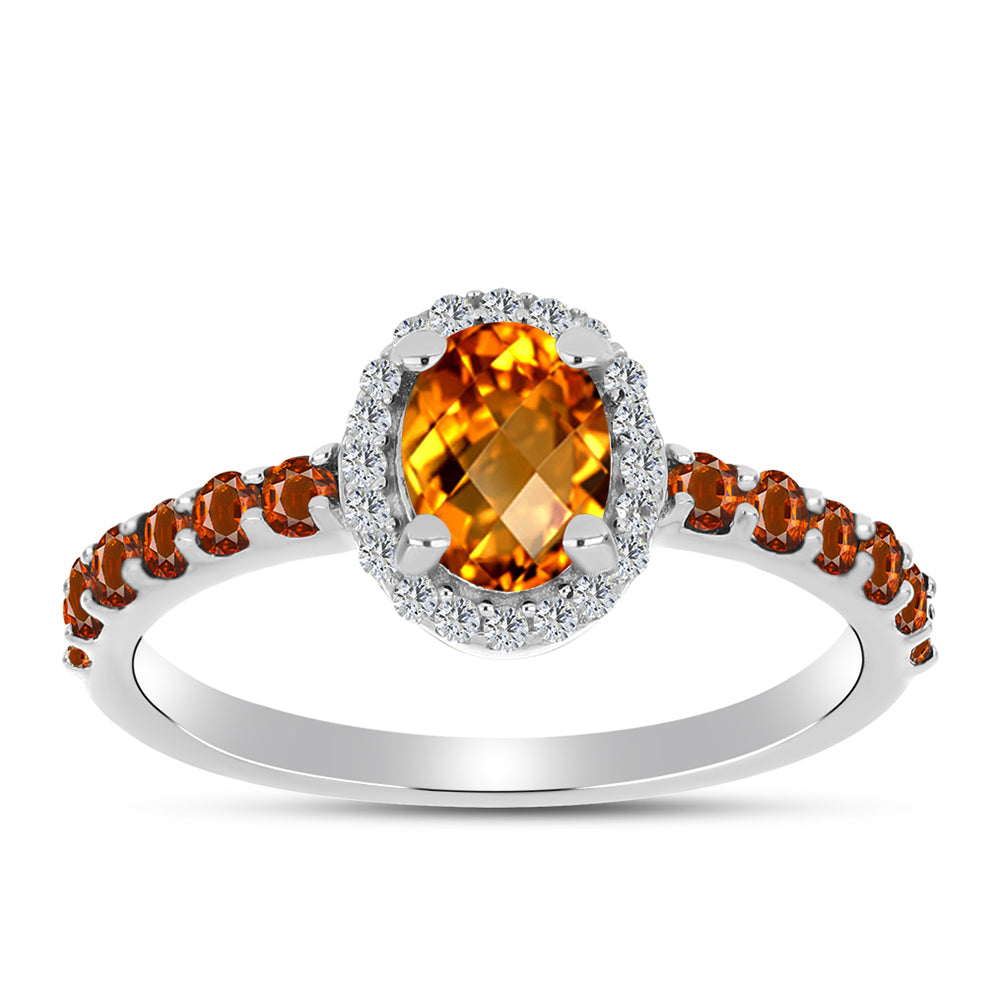 Inel din Argint 925 ( 1.96 grame ) cu Citrin Madeira și Topaz Alb 1.19 Carate