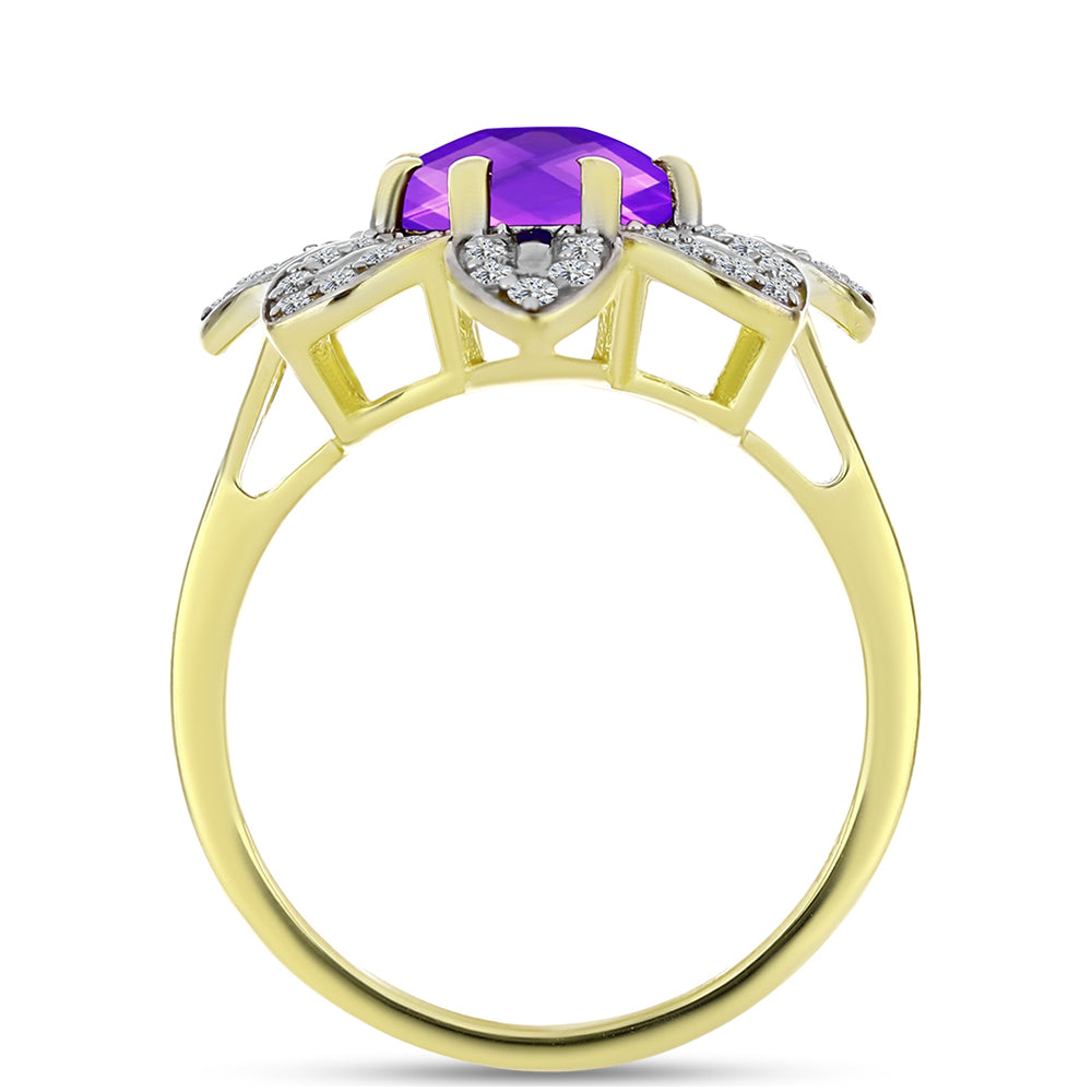 Inel din Argint 925 Placat cu Aur ( 4.66 grame ) cu Agat Violet și Topaz Alb 2.72 Carate 2 