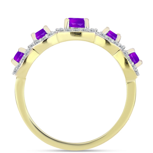 Inel din Argint 925 Placat cu Aur ( 2.57 grame ) cu Agat Violet și Topaz Alb 1.08 Carate