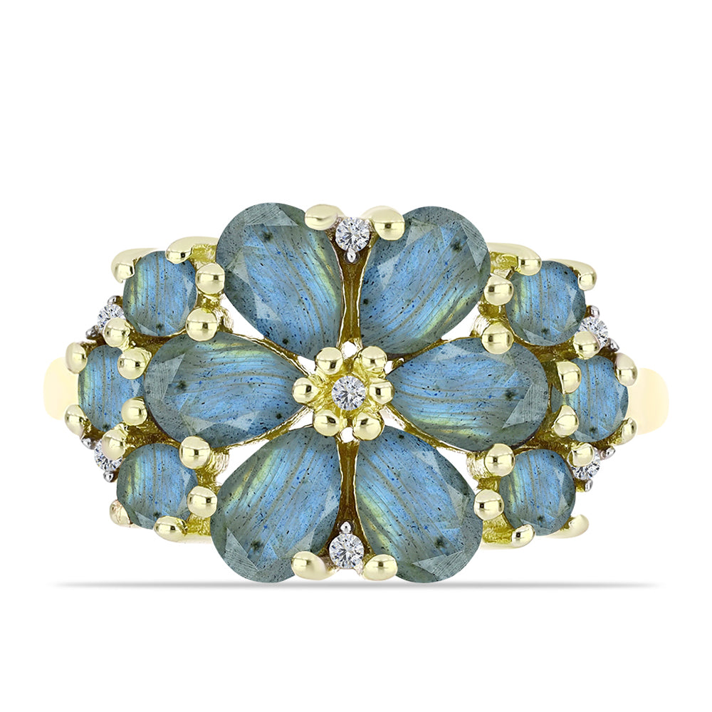 Inel din Argint 925 Placat cu Aur ( 3.6 grame ) cu Labradorit și Topaz Alb 2.77 Carate 1 