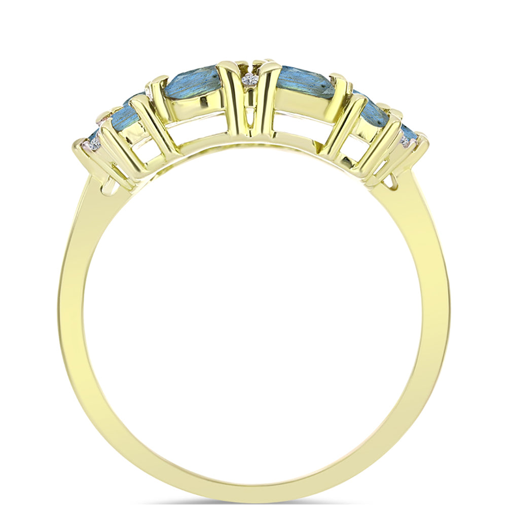 Inel din Argint 925 Placat cu Aur ( 3.6 grame ) cu Labradorit și Topaz Alb 2.77 Carate 2 