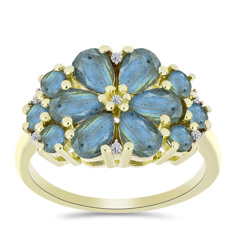 Inel din Argint 925 Placat cu Aur ( 3.6 grame ) cu Labradorit și Topaz Alb 2.77 Carate 3 