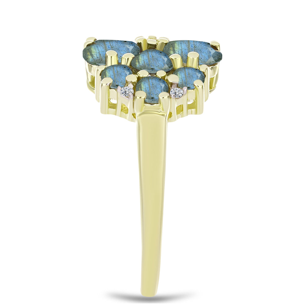 Inel din Argint 925 Placat cu Aur ( 3.6 grame ) cu Labradorit și Topaz Alb 2.77 Carate
