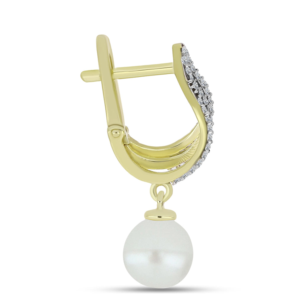 Cercei din Argint 925 Placat cu Aur ( 2.67 grame ) cu Perlă de Apă Dulce Albă și Topaz Alb 7.27 Carate