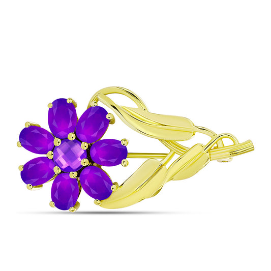 Broşă din Argint 925 Placat cu Aur ( 4.79 grame ) cu Agat Violet 3.3 Carate