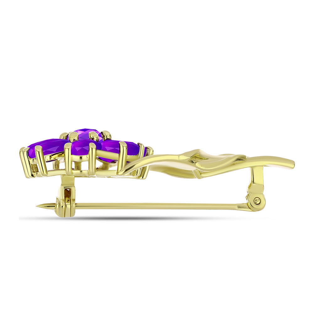 Broşă din Argint 925 Placat cu Aur ( 4.79 grame ) cu Agat Violet 3.3 Carate 2 