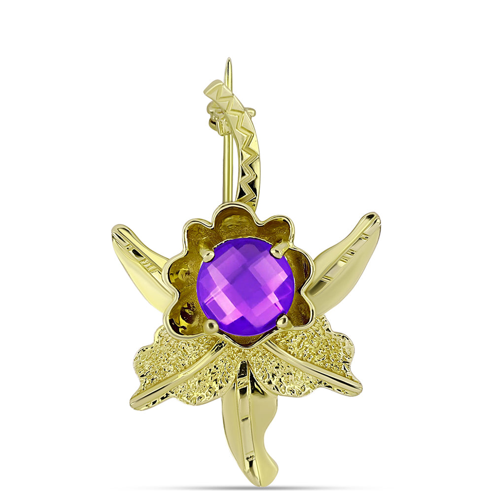 Broşă din Argint 925 Placat cu Aur ( 4.45 grame ) cu Agat Violet 2.51 Carate