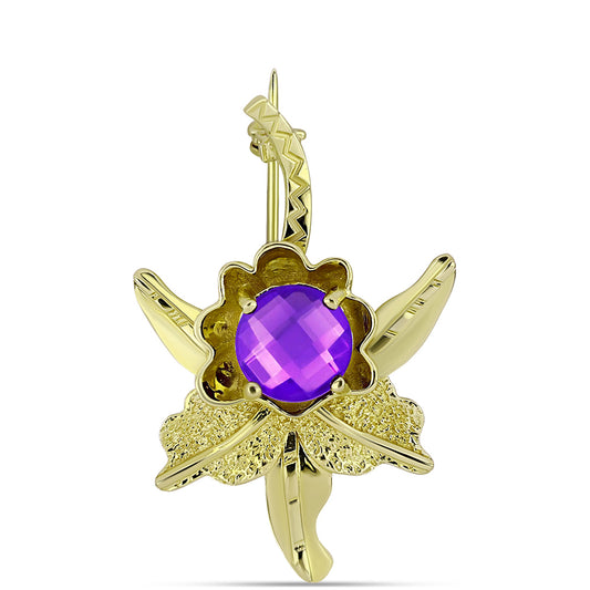 Broşă din Argint 925 Placat cu Aur ( 4.45 grame ) cu Agat Violet 2.51 Carate