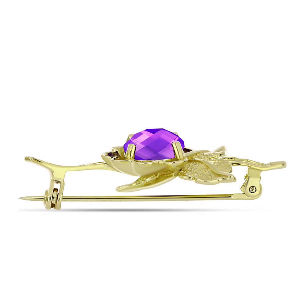 Broşă din Argint 925 Placat cu Aur ( 4.45 grame ) cu Agat Violet 2.51 Carate 2 