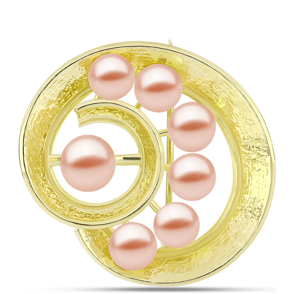 Broşă din Argint 925 Placat cu Aur ( 4.49 grame ) cu Perlă de Apă Dulce Piersică 6 Carate