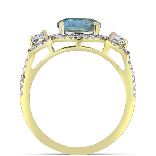 Inel din Argint 925 Placat cu Aur ( 2.72 grame ) cu Labradorit și Topaz Alb 3.19 Carate