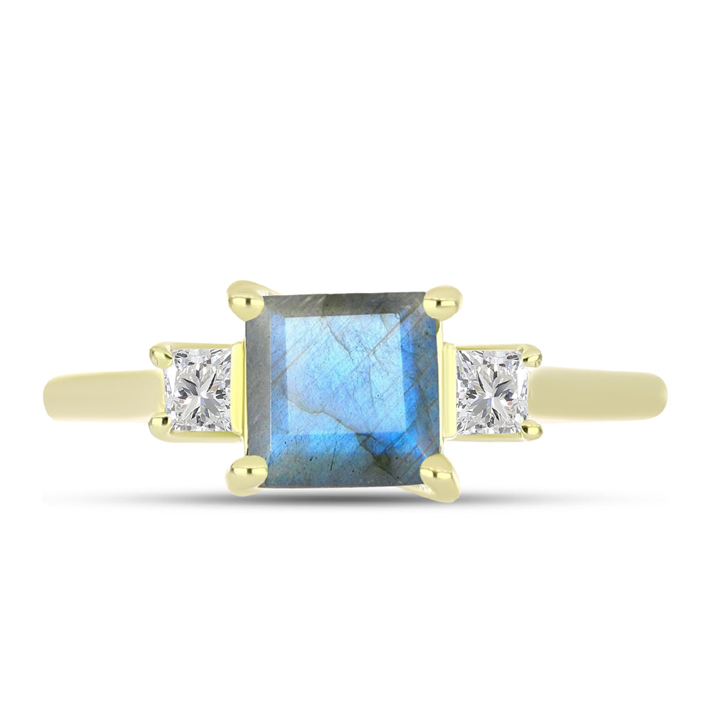 Inel din Argint 925 Placat cu Aur ( 1.98 grame ) cu Labradorit și Topaz Alb 1.11 Carate 1 