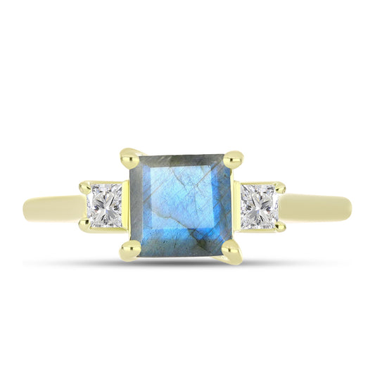 Inel din Argint 925 Placat cu Aur ( 1.98 grame ) cu Labradorit și Topaz Alb 1.11 Carate