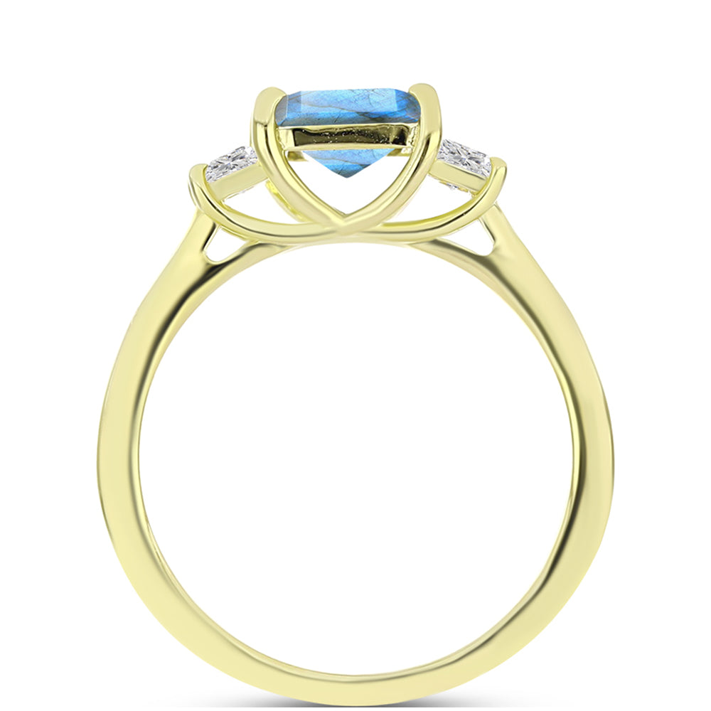 Inel din Argint 925 Placat cu Aur ( 1.98 grame ) cu Labradorit și Topaz Alb 1.11 Carate