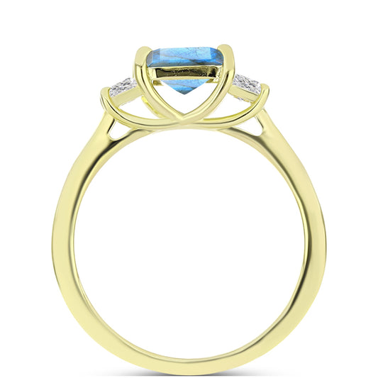 Inel din Argint 925 Placat cu Aur ( 1.98 grame ) cu Labradorit și Topaz Alb 1.11 Carate