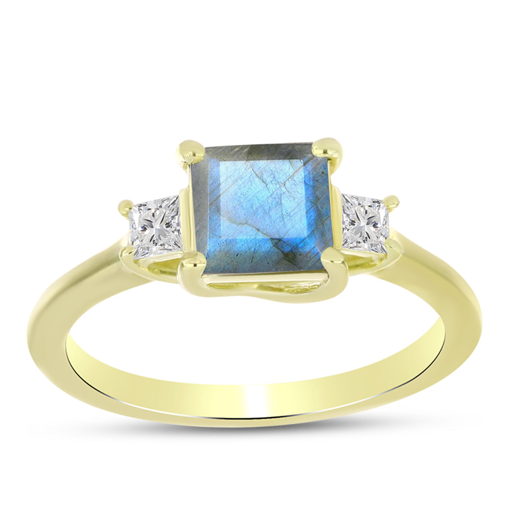 Inel din Argint 925 Placat cu Aur ( 1.98 grame ) cu Labradorit și Topaz Alb 1.11 Carate 3 