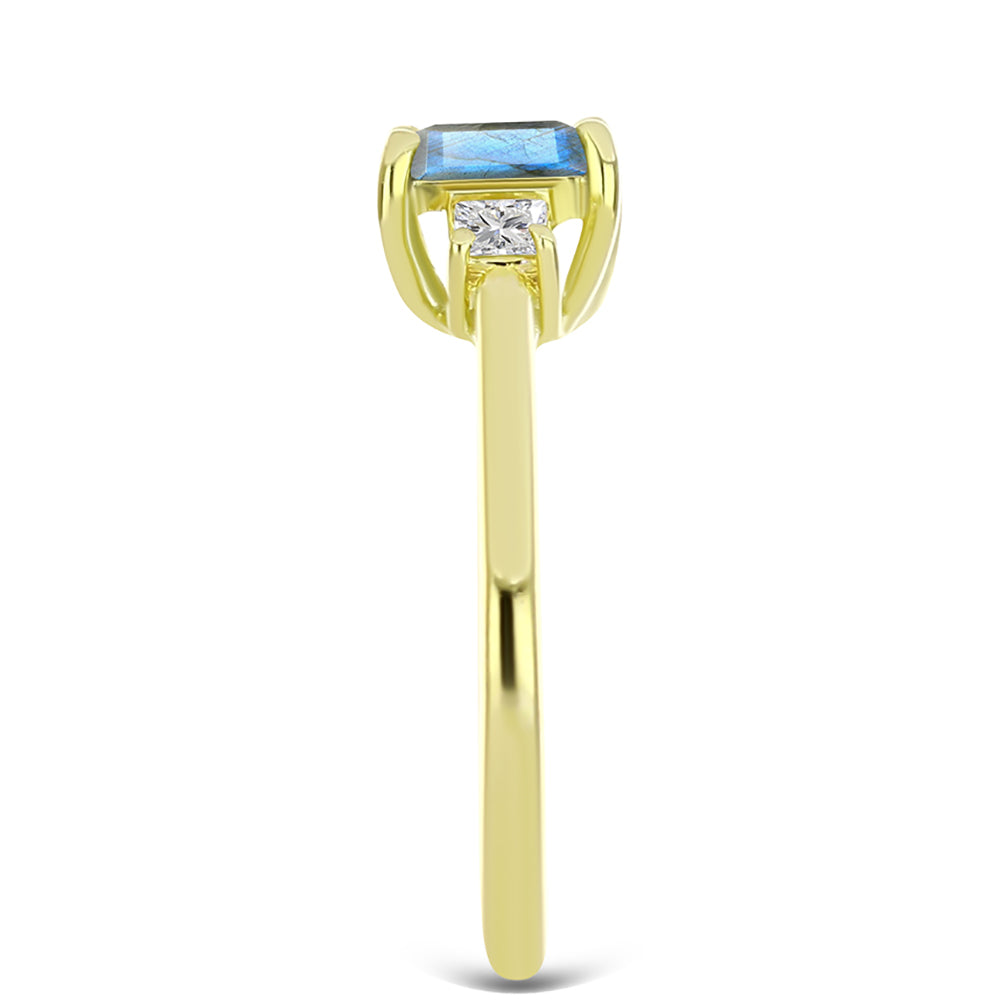 Inel din Argint 925 Placat cu Aur ( 1.98 grame ) cu Labradorit și Topaz Alb 1.11 Carate