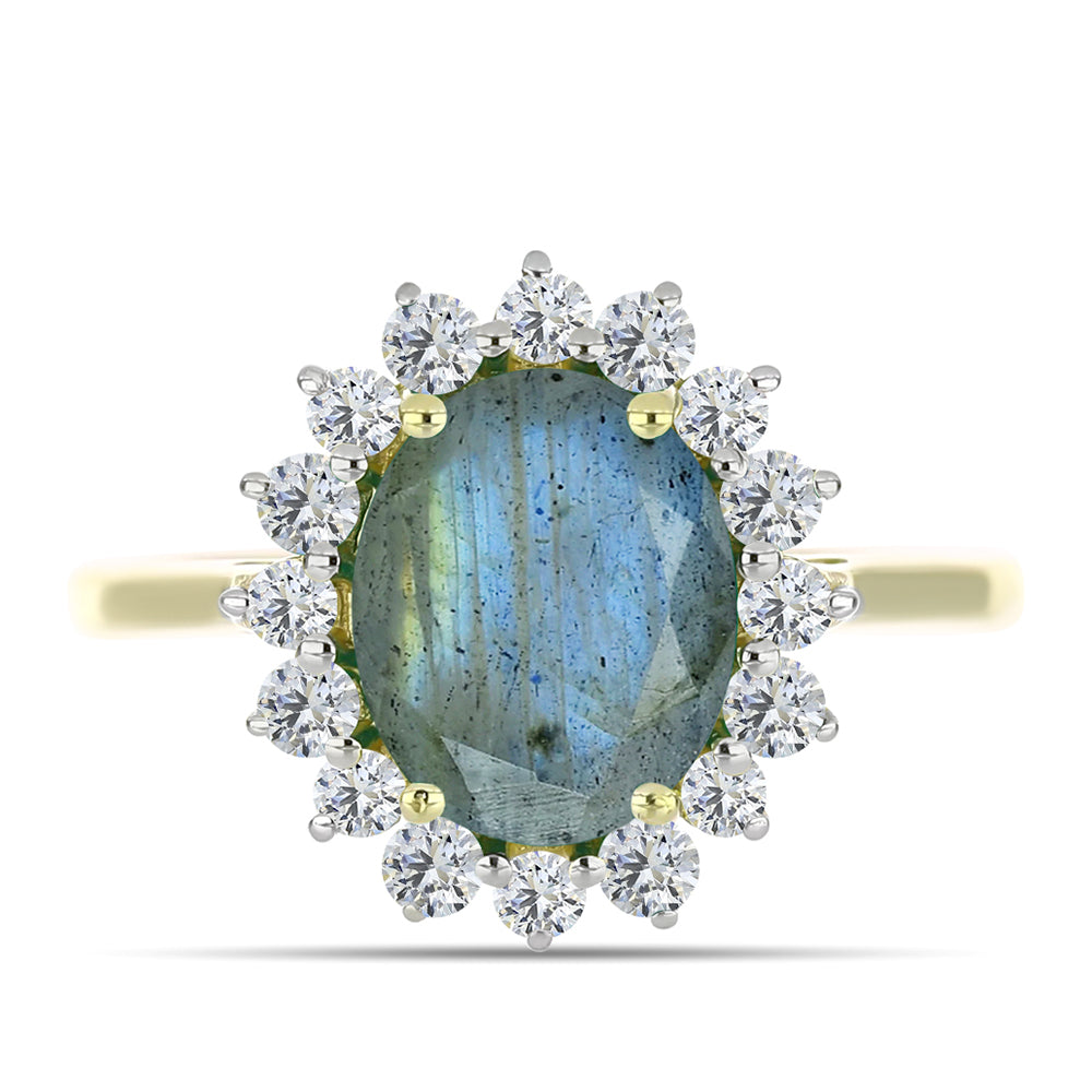 Inel din Argint 925 Placat cu Aur ( 2.82 grame ) cu Labradorit și Topaz Alb 2.96 Carate 1 