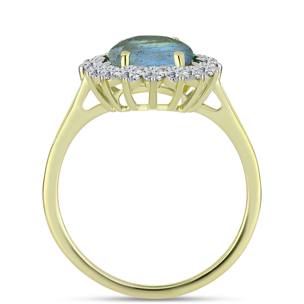 Inel din Argint 925 Placat cu Aur ( 2.82 grame ) cu Labradorit și Topaz Alb 2.96 Carate