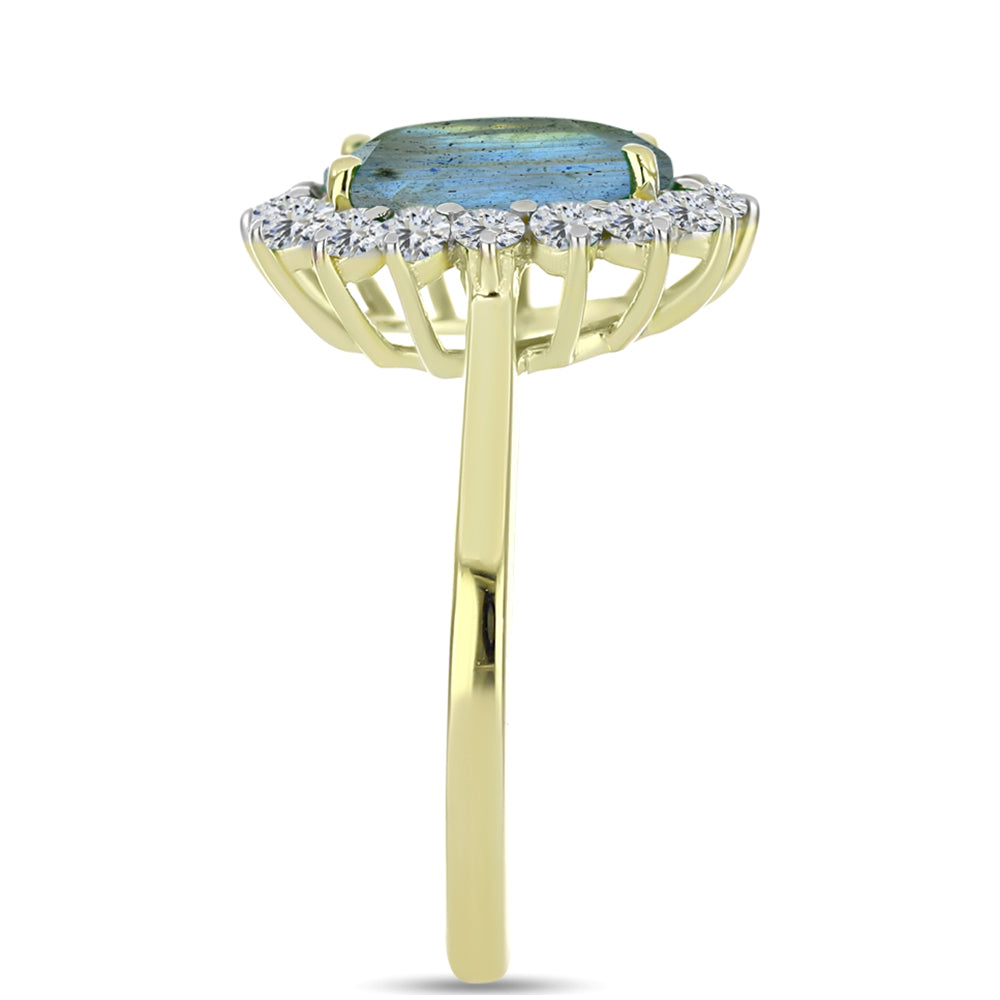 Inel din Argint 925 Placat cu Aur ( 2.82 grame ) cu Labradorit și Topaz Alb 2.96 Carate