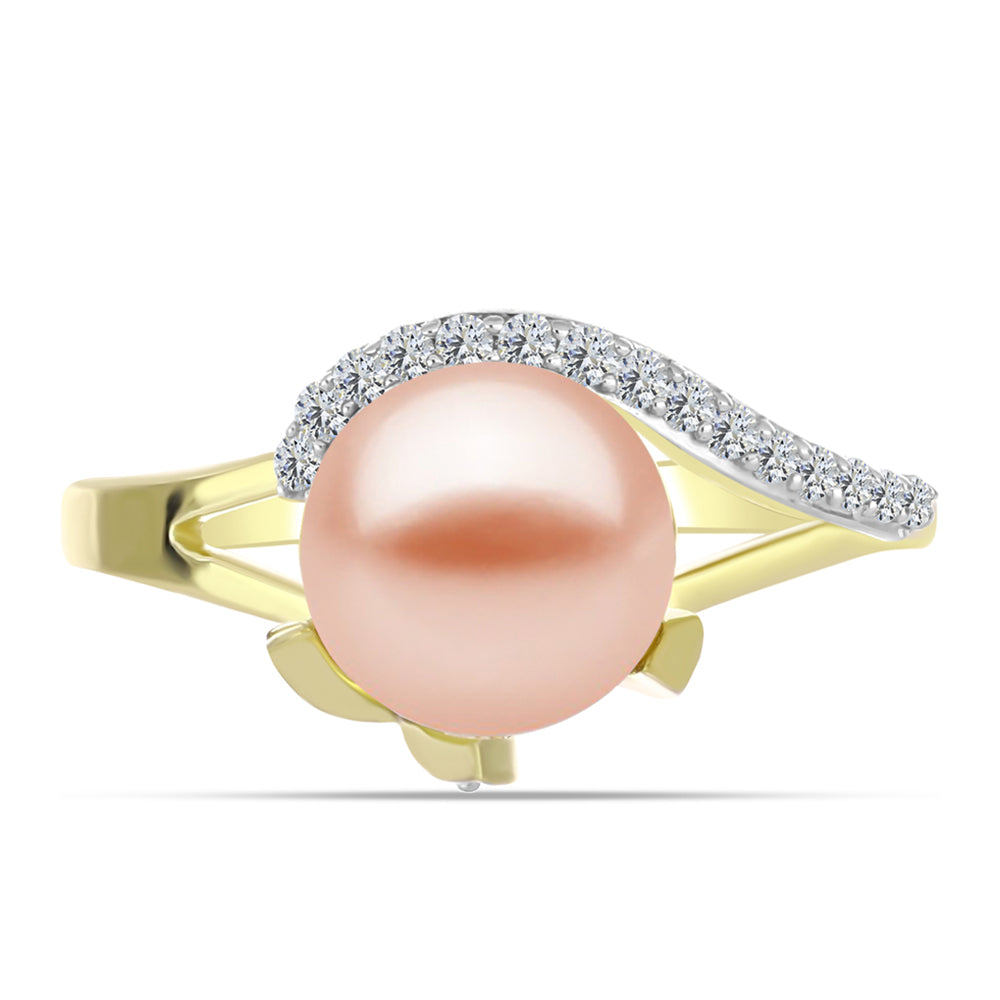 Inel din Argint 925 Placat cu Aur ( 3.26 grame ) cu Perlă de Apă Dulce Piersică și Topaz Alb 2.69 Carate 1 