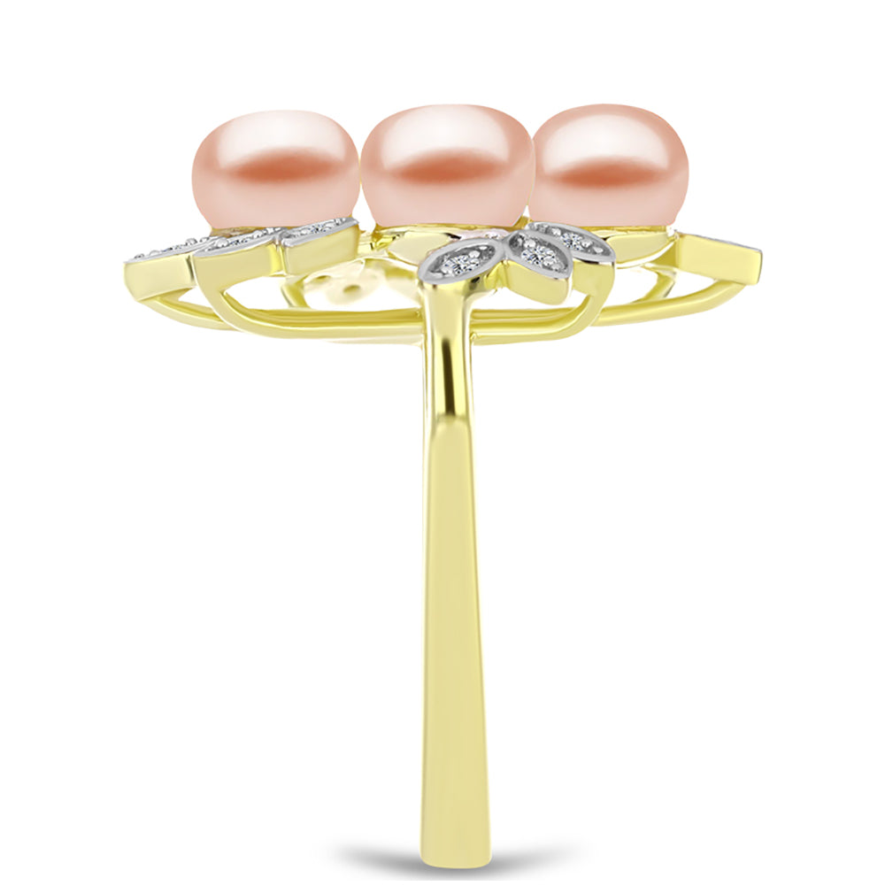 Inel din Argint 925 Placat cu Aur ( 4.44 grame ) cu Perlă de Apă Dulce Piersică și Topaz Alb 5.78 Carate 4 