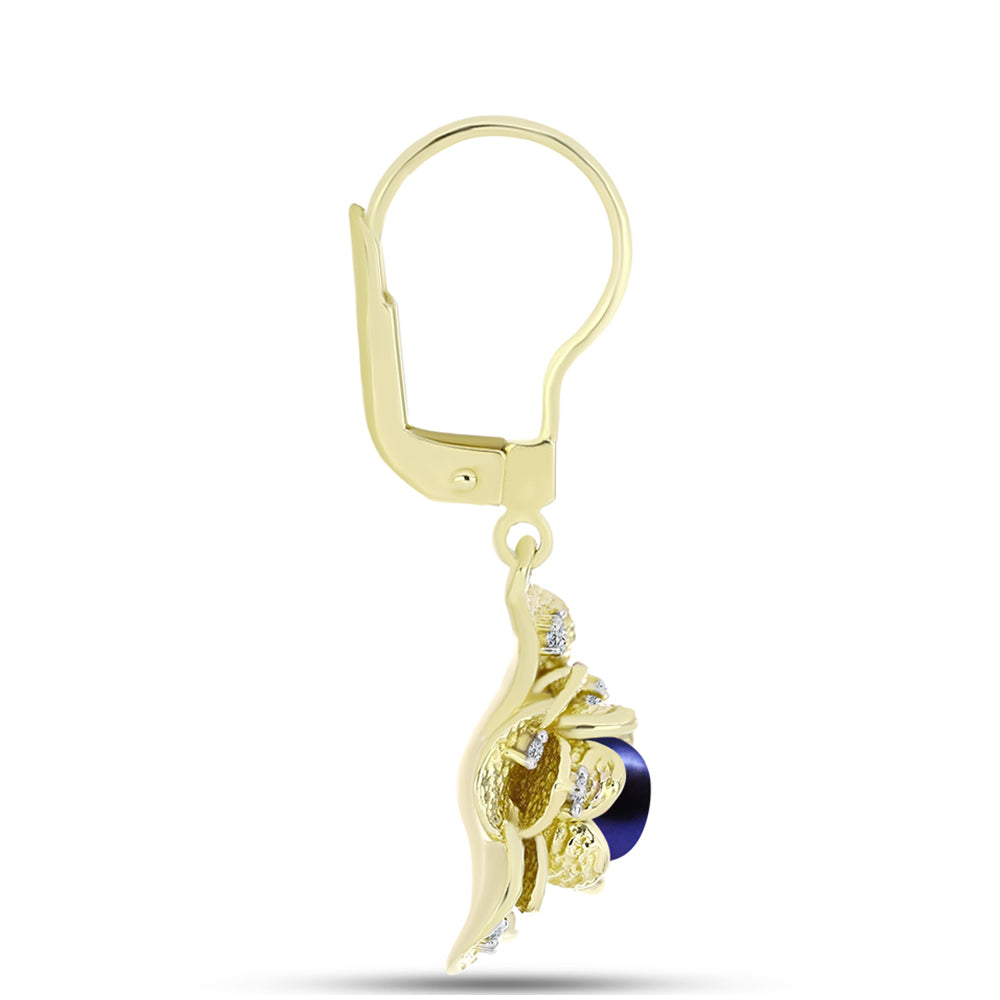Cercei din Argint 925 Placat cu Aur ( 6.38 grame ) cu Perlă de Apă Dulce Neagră și Topaz Alb 1.36 Carate 2 