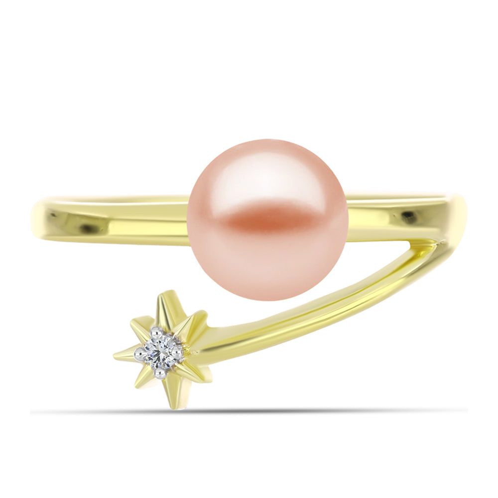 Inel din Argint 925 Placat cu Aur ( 2.62 grame ) cu Perlă de Apă Dulce Piersică și Topaz Alb 2.79 Carate 1 