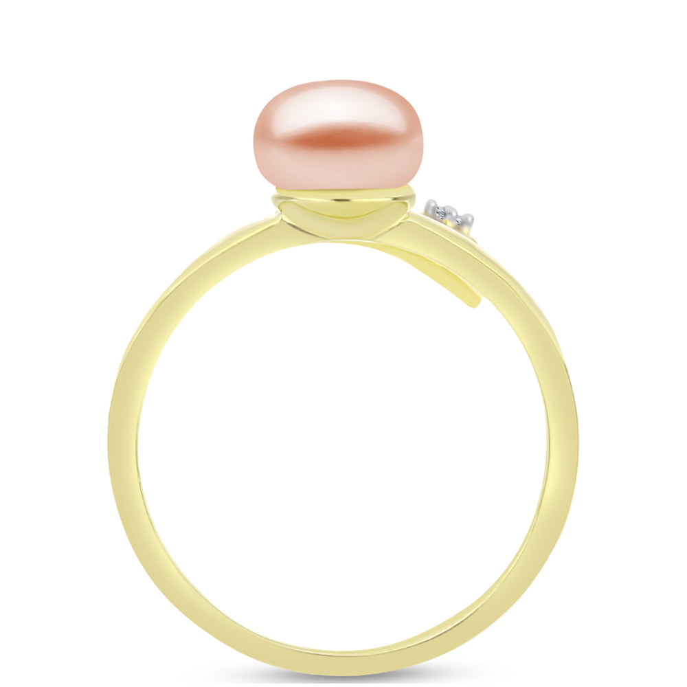 Inel din Argint 925 Placat cu Aur ( 2.62 grame ) cu Perlă de Apă Dulce Piersică și Topaz Alb 2.79 Carate 2 