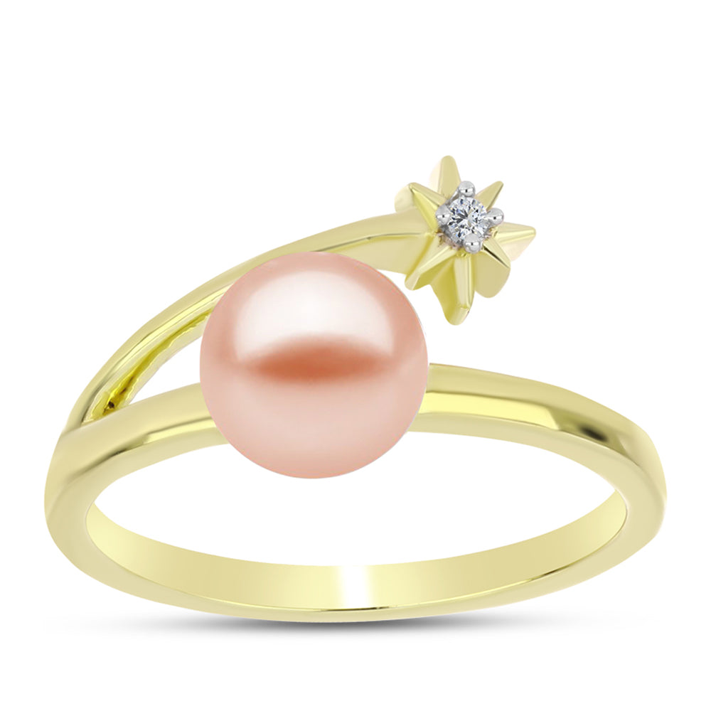 Inel din Argint 925 Placat cu Aur ( 2.62 grame ) cu Perlă de Apă Dulce Piersică și Topaz Alb 2.79 Carate 3 
