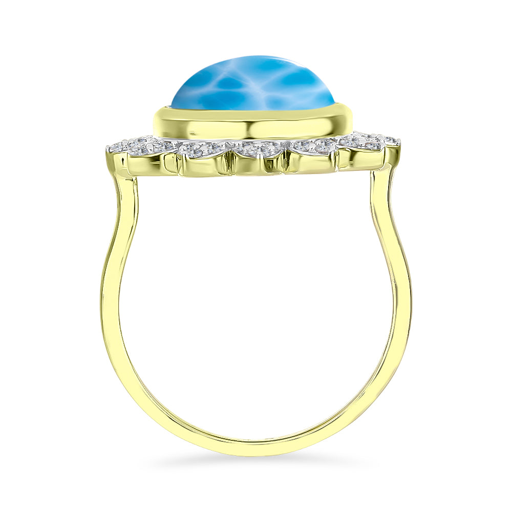 Inel din Argint 925 Placat cu Aur ( 4.88 grame ) cu Larimar(Piatra delfinului) și Topaz Alb 7.5 Carate 2 