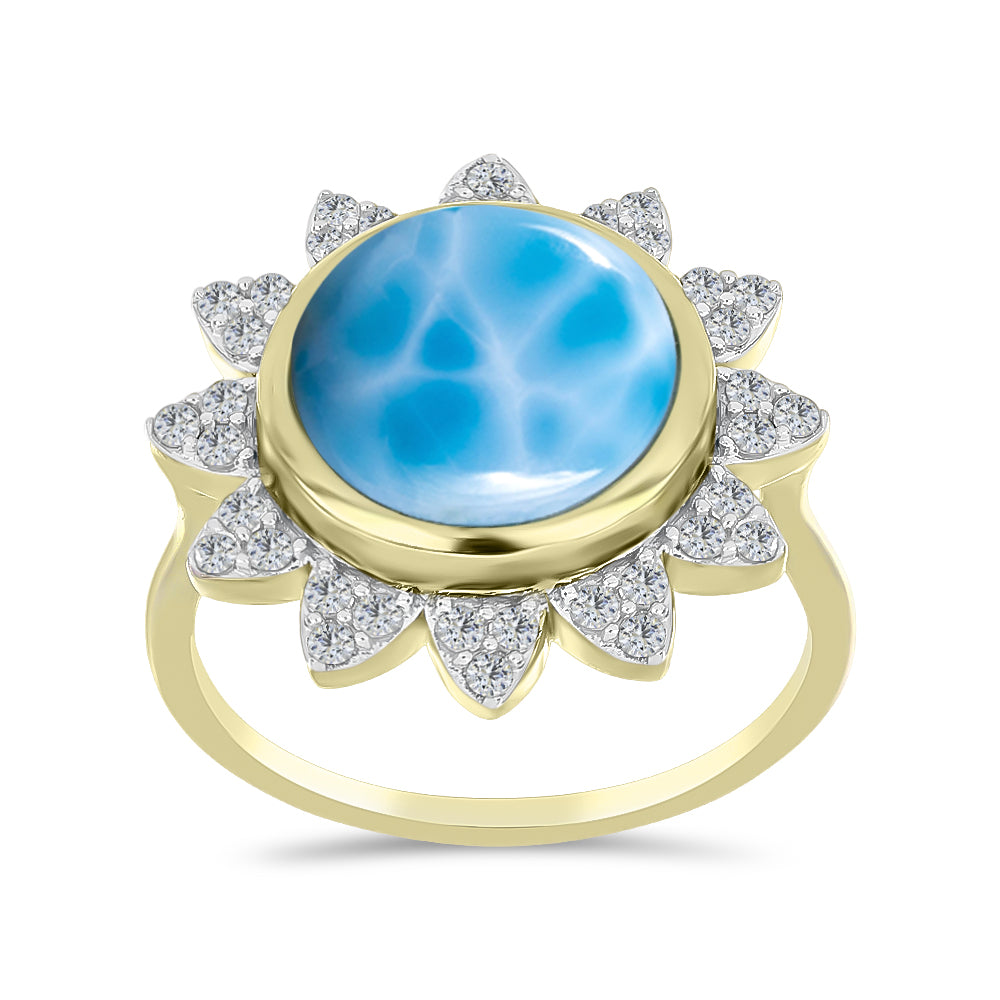 Inel din Argint 925 Placat cu Aur ( 4.88 grame ) cu Larimar(Piatra delfinului) și Topaz Alb 7.5 Carate 3 