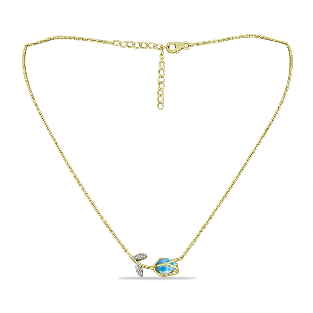 Colier din Argint 925 Placat cu Aur ( 3.75 grame ) cu Larimar(Piatra delfinului) și Topaz Alb 1.41 Carate 1 