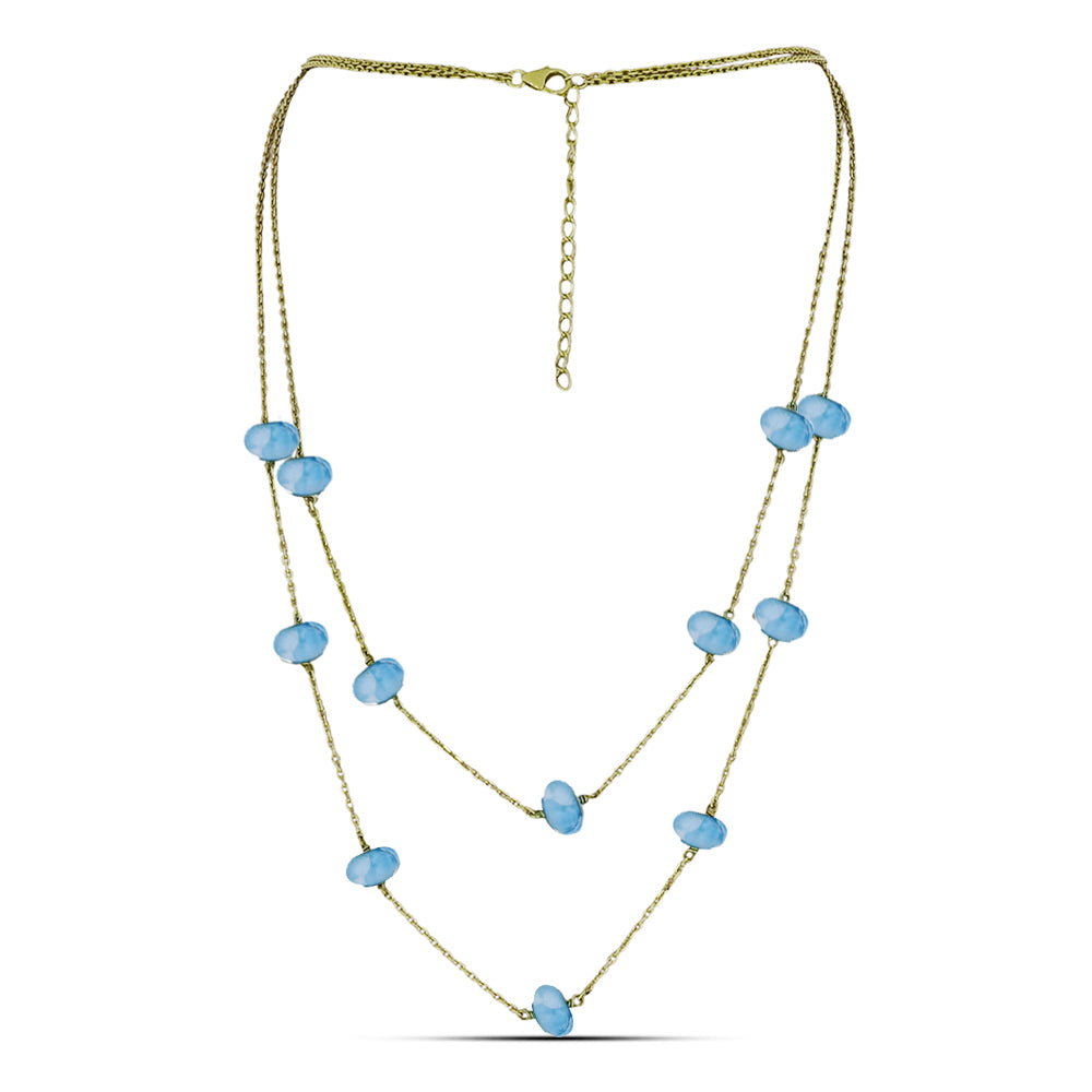 Colier din Argint 925 Placat cu Aur ( 4.1 grame ) cu Larimar(Piatra delfinului) 28.69 Carate 1 