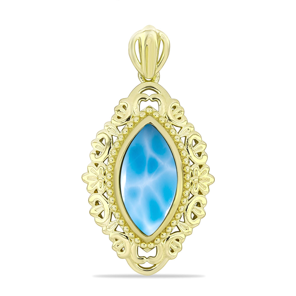 Pandantiv din Argint 925 Placat cu Aur ( 3.39 grame ) cu Larimar(Piatra delfinului) 3.05 Carate 1 