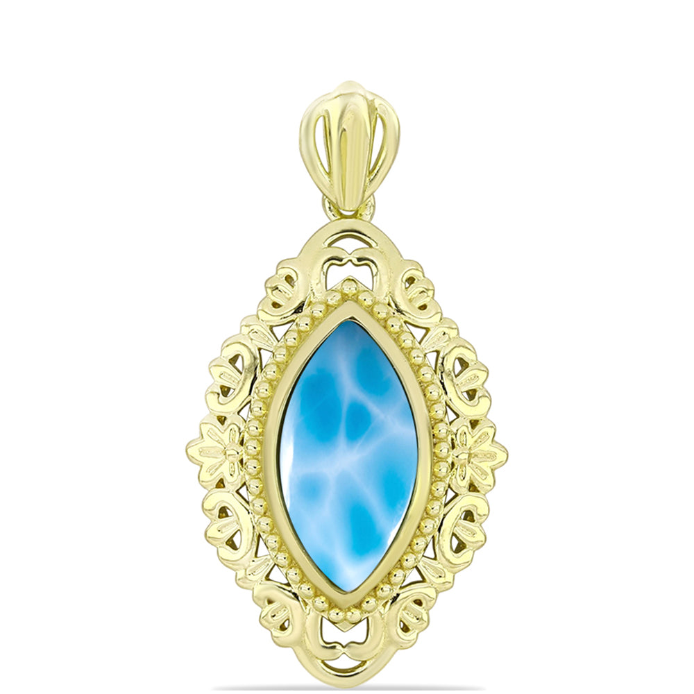 Pandantiv din Argint 925 Placat cu Aur ( 3.39 grame ) cu Larimar(Piatra delfinului) 3.05 Carate 3 